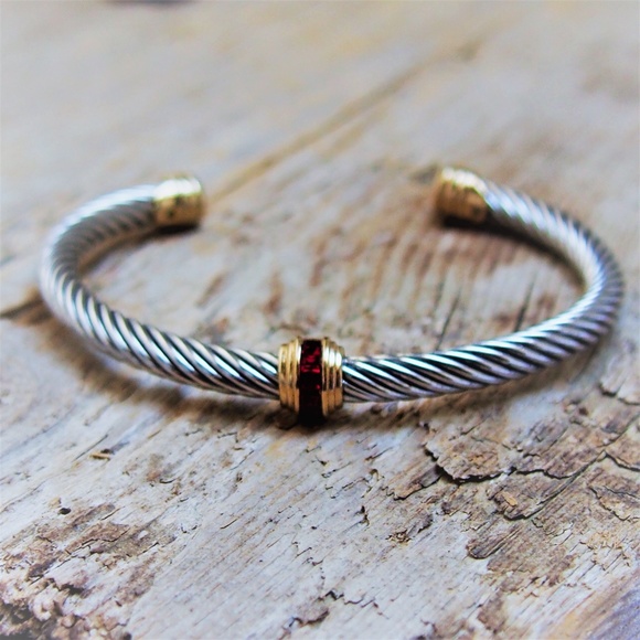 Jewelry - ✨HP✨Twisted Cable Red Ruby Crystals Cuff Bracelet